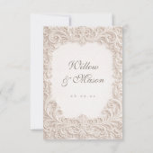 Embossed Style Ivory Rococo Scroll Wedding 出欠カード (裏面)