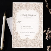 Embossed Style Ivory Rococo Scroll Wedding 出欠カード