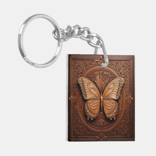 Embossed Wood Butterfly キーホルダー (正面左)