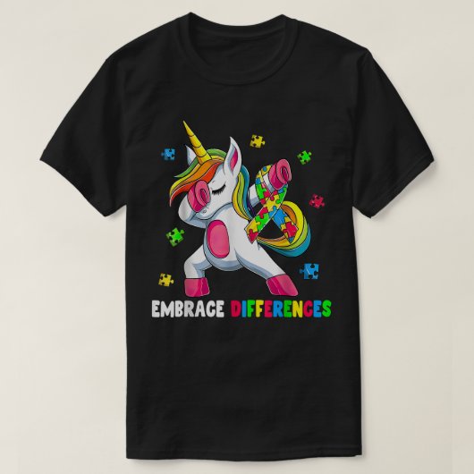Embrace Differences Unicorn - Embrace ADHD Autism Tシャツ (デザイン正面)