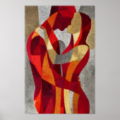 Embrace Me – Abstract Lovers Art in Red & Gold ポスター (正面)