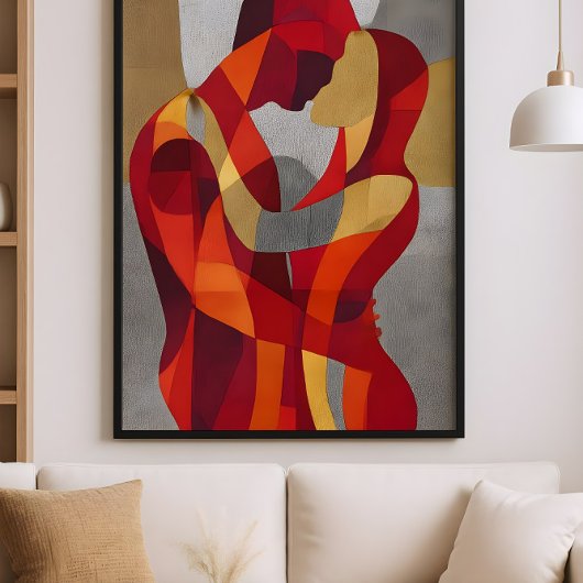 Embrace Me – Abstract Lovers Art in Red & Gold ポスター