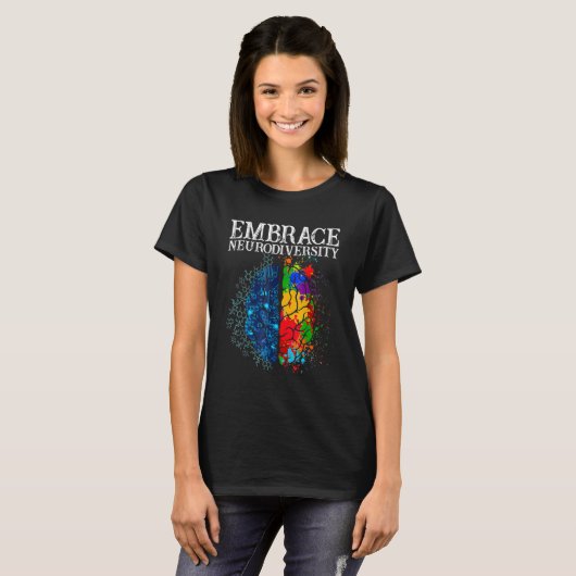 Embrace Neurodiversity Brain ADHD Autism Awareness Tシャツ (正面フル)