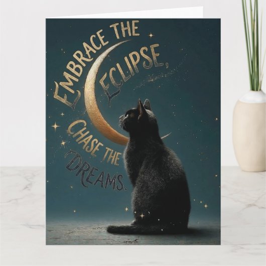 "Embrace the Eclipse" Celestial Cat Illustration カード (正面)