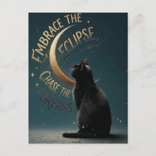 "Embrace the Eclipse" Celestial Cat Illustration シーズンポストカード (正面)
