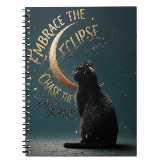 "Embrace the Eclipse" Celestial Cat Illustration ノートブック (正面)