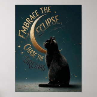 "Embrace the Eclipse" Celestial Cat Illustration ポスター