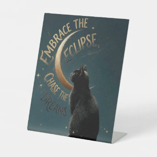 "Embrace the Eclipse" Celestial Cat Illustration 台座サイン