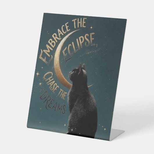 "Embrace the Eclipse" Celestial Cat Illustration 台座サイン (正面)