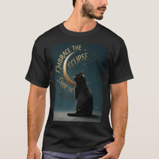 "Embrace the Eclipse" Celestial Cat Illustration Tシャツ