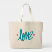 Embrace The Love Turquoise Pink Heart Tote Bag ラージトートバッグ (裏面)