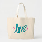 Embrace The Love Turquoise Pink Heart Tote Bag ラージトートバッグ (正面)