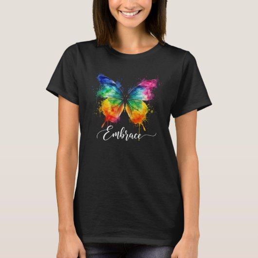 Embrace Watercolor Butterfly Neurodiversity Art Tシャツ (正面)
