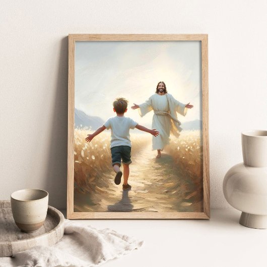 Embracing Faith, Christian Art, Jesus and Boy, Jes ポスター