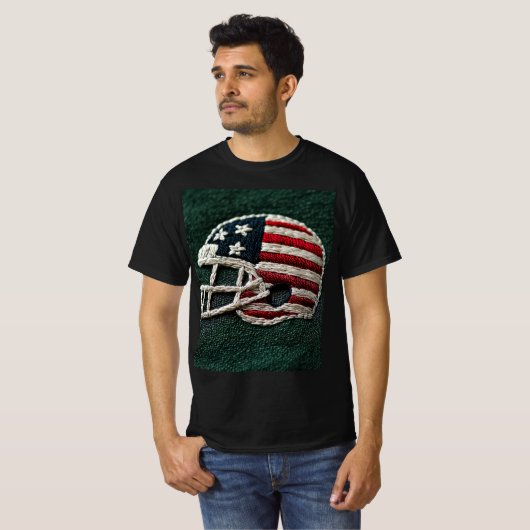 Embroidered American football helmet on dark green Tシャツ (正面フル)