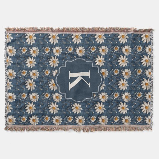 Embroidered Daisy Denim Blanket | Monogram スローブランケット (正面)