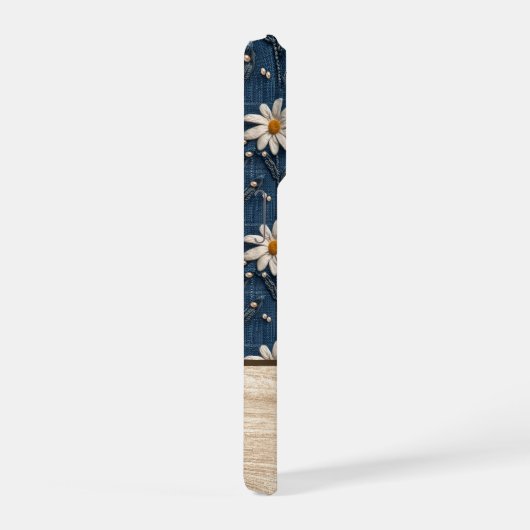 Embroidered Daisy Denim Phone Case with Name iPhoneケース (右側面)