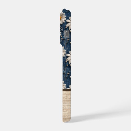 Embroidered Daisy Denim Phone Case with Name iPhoneケース (左側面)