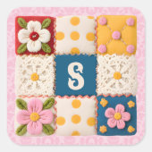 Embroidered Flower Patchwork Quilt Monogram スクエアシール (正面)