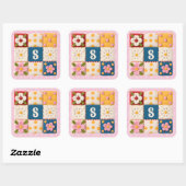 Embroidered Flower Patchwork Quilt Monogram スクエアシール (シート)
