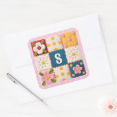 Embroidered Flower Patchwork Quilt Monogram スクエアシール (封筒)