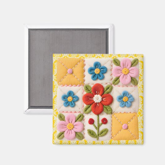 Embroidered Flower Quilt Block マグネット (正面/裏面)