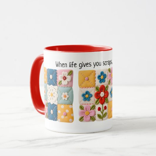 Embroidered Flowers Patchwork Quilt Mug マグカップ (正面左)