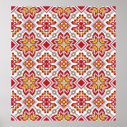 Embroidered handmade cross-stitch ethnic Ukraine p ポスター (正面)