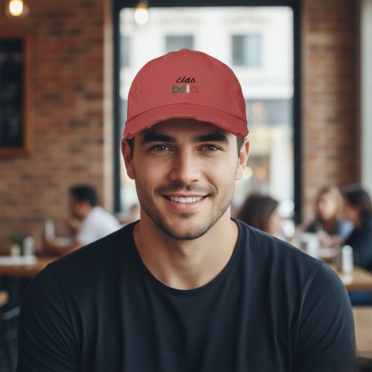 Embroidered hat,ciao bella,minimalist,italian gift 刺繍入りキャップ