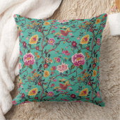 Embroidered Look Chinoiserie Turquoise クッション (ブランケット)