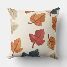 Embroidered Look Fall Leaf Throw Pillow