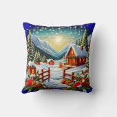 Embroidered Look Outdoor Winter Christmas Scene クッション (裏面)