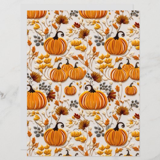 embroidered pumpkin fall pattern scrapbook paper (正面/裏面)
