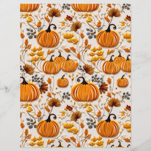 embroidered pumpkin fall pattern scrapbook paper (正面)