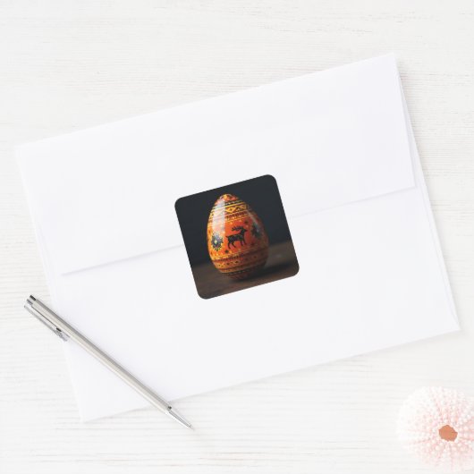 Embroidered Reindeer Easter Egg スクエアシール (封筒)