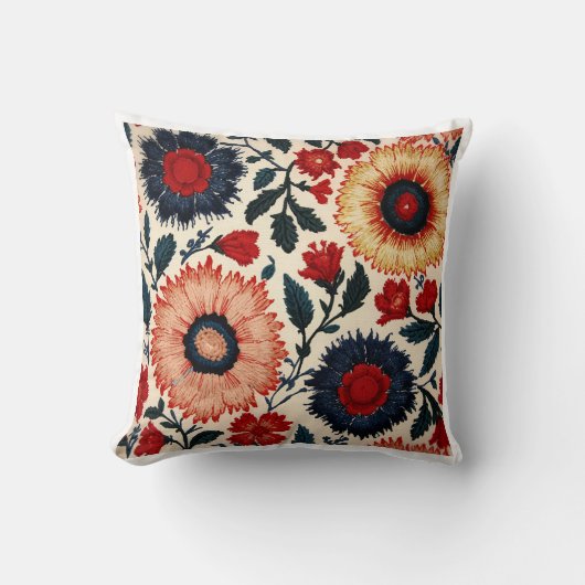 Embroidered Suzani Motif Folk Art FlorThrow Pillow クッション (正面)