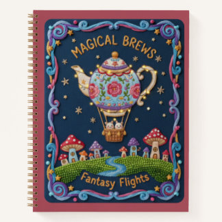 Embroidered Teapot Balloon & Mushroom Village ノートブック