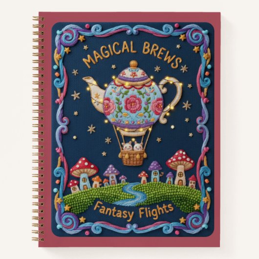 Embroidered Teapot Balloon & Mushroom Village ノートブック (正面)