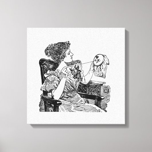Embroideryヴィンテージの女性 キャンバスプリント (正面)