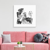 Embroideryヴィンテージの女性 キャンバスプリント (インサイチュ (リビング))