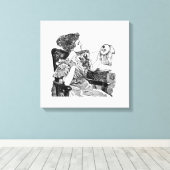 Embroideryヴィンテージの女性 キャンバスプリント (インサイチュ (ウッドフロア))