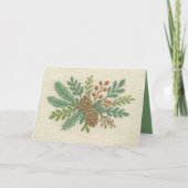 Embroidery Christmas Floral Sprig Pinecone シーズンカード (正面)