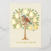 Embroidery Christmas Partridge in a Pear Tree 箔シーズンカード (正面)