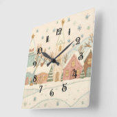 Embroidery Christmas Snowy Village Scene スクエア壁時計 (傾斜)