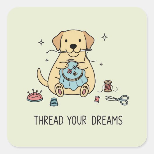 Embroidery Dog Yellow Labrador Crafting and Sewing スクエアシール (正面)