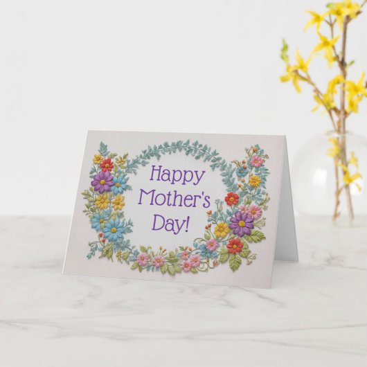 Embroidery Look Wreath Mothers Day カード (黄色い花)