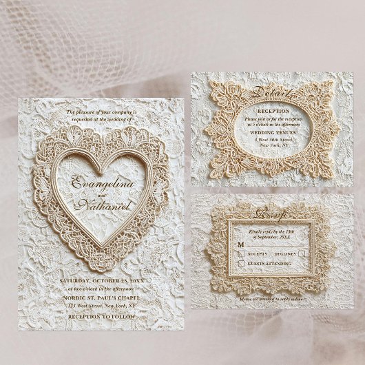 Embroidery Timeless Lace QR Code Wedding RSVP card
