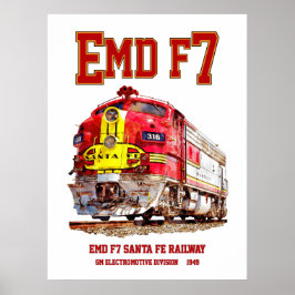 EMD F7 Santa Fe Warbonnet Diesel Locomotive. ポスター