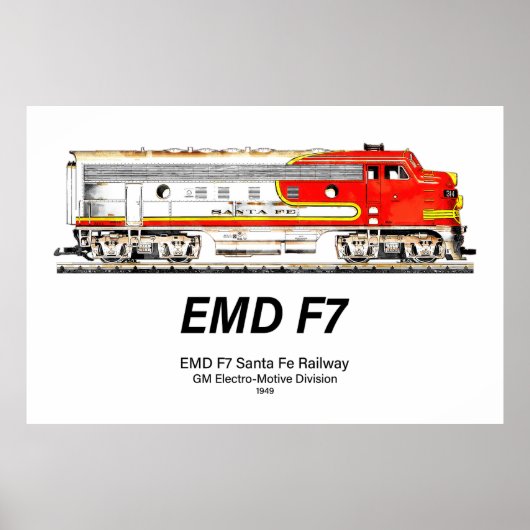 EMD F7 Santa Fe Warbonnet Diesel Locomotive. ポスター (正面)
