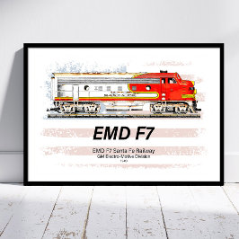 EMD F7 Santa Fe Warbonnet with American Flag. ポスター